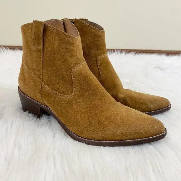 Madewell Tan Suede Western Style Ankle Boots Side Zip Made in Brazil Women's 7