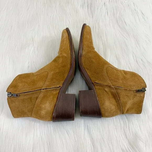 Madewell Tan Suede Western Style Ankle Boots Side Zip Made in Brazil Women's 7