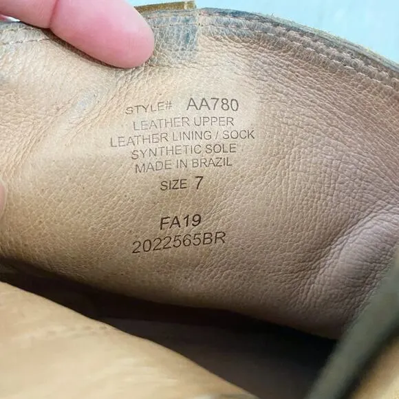 Madewell Tan Suede Western Style Ankle Boots Side Zip Made in Brazil Women's 7