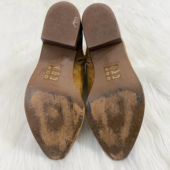 Madewell Tan Suede Western Style Ankle Boots Side Zip Made in Brazil Women's 7