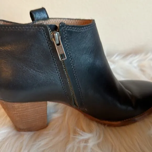Madewell The Billie Ankle Boots Black Leather Heel Block Almond Toe Size 9