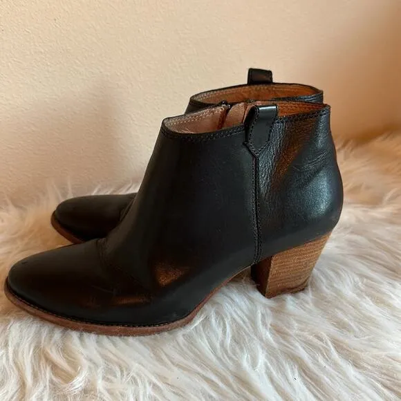 Madewell The Billie Ankle Boots Black Leather Heel Block Almond Toe Size 9