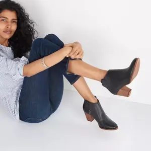 Madewell The Billie Ankle Boots Black Leather Heel Block Almond Toe Size 9