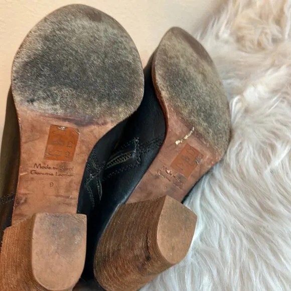 Madewell The Billie Ankle Boots Black Leather Heel Block Almond Toe Size 9