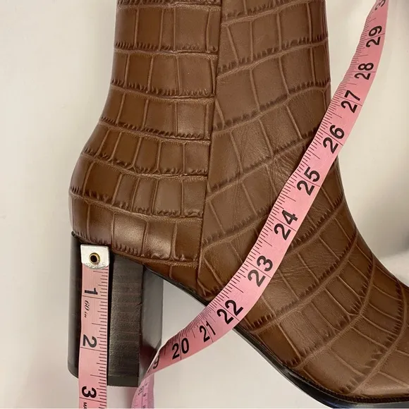 Madewell || The Mira Side-Seam Ankle Boots Croc Embossed Leather Brown 8
