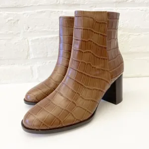Madewell || The Mira Side-Seam Ankle Boots Croc Embossed Leather Brown 8