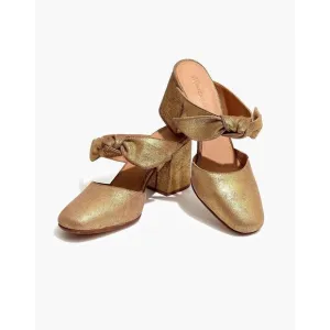 Madewell The Zoe Bow Mule in Gold Metallic Leather Round Toe Block Heel sz 10