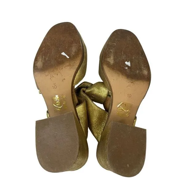 Madewell The Zoe Bow Mule in Gold Metallic Leather Round Toe Block Heel sz 10