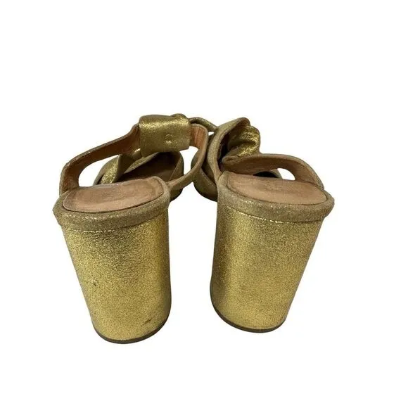 Madewell The Zoe Bow Mule in Gold Metallic Leather Round Toe Block Heel sz 10