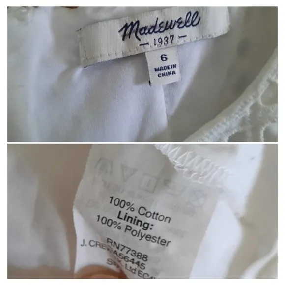 MADEWELL White Eyelet Trail Mini Sleeveless Sheath Dress with Pockets! - 6