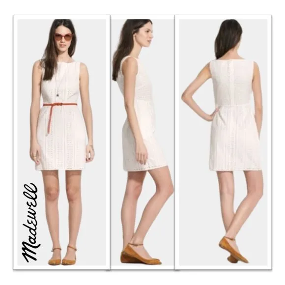 MADEWELL White Eyelet Trail Mini Sleeveless Sheath Dress with Pockets! - 6