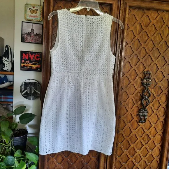 MADEWELL White Eyelet Trail Mini Sleeveless Sheath Dress with Pockets! - 6