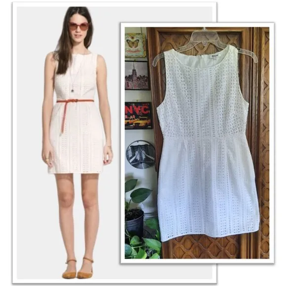 MADEWELL White Eyelet Trail Mini Sleeveless Sheath Dress with Pockets! - 6