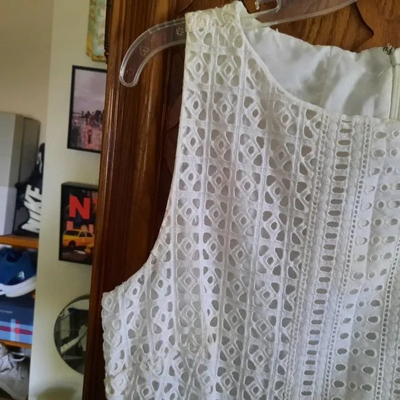 MADEWELL White Eyelet Trail Mini Sleeveless Sheath Dress with Pockets! - 6