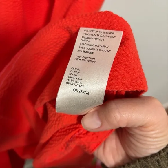 Maeve Alessandra Tangerine Orange/Red Square Neck Textured Cross-Back Midi Dress