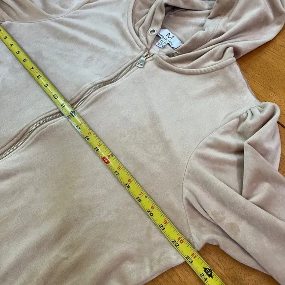 Magaschoni Hoodie Velour Teddy Jacket Zip Terry Jacket Taupe Beige Fall, Size XL