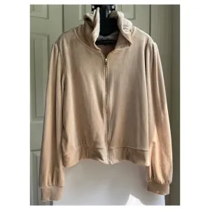 Magaschoni Hoodie Velour Teddy Jacket Zip Terry Jacket Taupe Beige Fall, Size XL