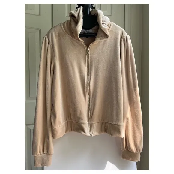 Magaschoni Hoodie Velour Teddy Jacket Zip Terry Jacket Taupe Beige Fall, Size XL
