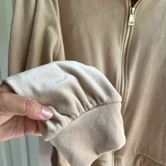 Magaschoni Hoodie Velour Teddy Jacket Zip Terry Jacket Taupe Beige Fall, Size XL