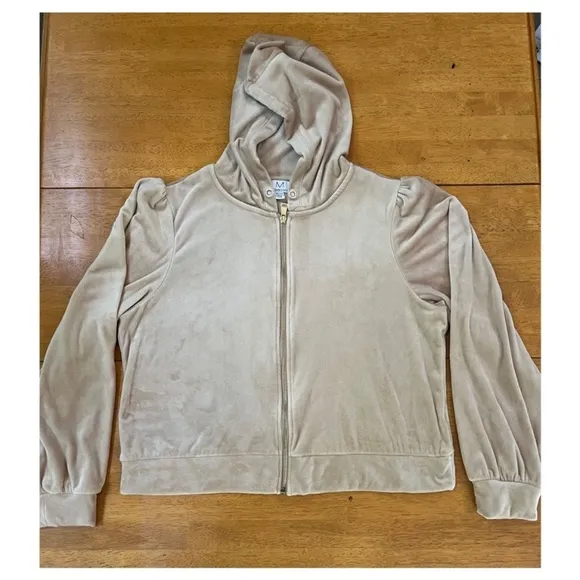 Magaschoni Hoodie Velour Teddy Jacket Zip Terry Jacket Taupe Beige Fall, Size XL