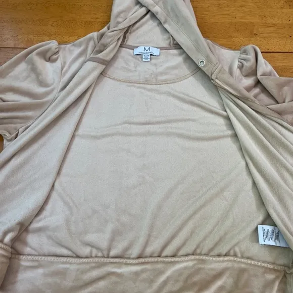 Magaschoni Hoodie Velour Teddy Jacket Zip Terry Jacket Taupe Beige Fall, Size XL