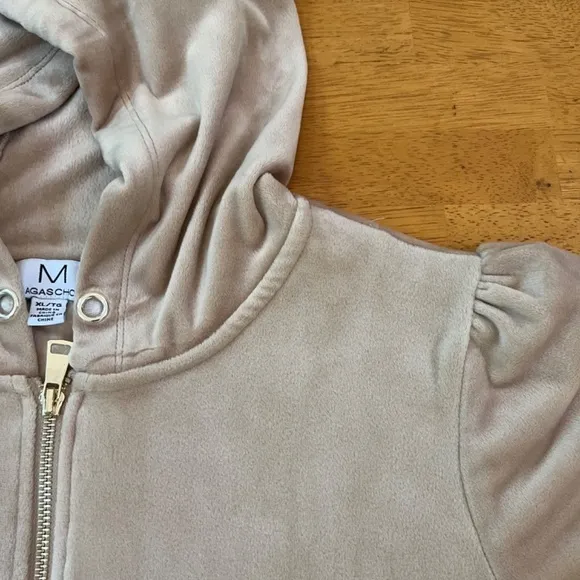 Magaschoni Hoodie Velour Teddy Jacket Zip Terry Jacket Taupe Beige Fall, Size XL