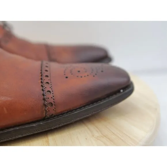 Magnanni‎ Brogue Derby Medallion Toe Oxford Cognac Mens Dress Shoes 10 M 13975