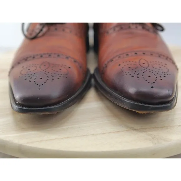 Magnanni‎ Brogue Derby Medallion Toe Oxford Cognac Mens Dress Shoes 10 M 13975