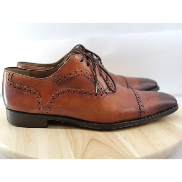Magnanni‎ Brogue Derby Medallion Toe Oxford Cognac Mens Dress Shoes 10 M 13975