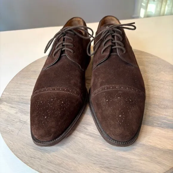 Magnanni Men's Brown Suede Leather Medallion Cap Toe Derby Shoes Oxfords 11.5 M
