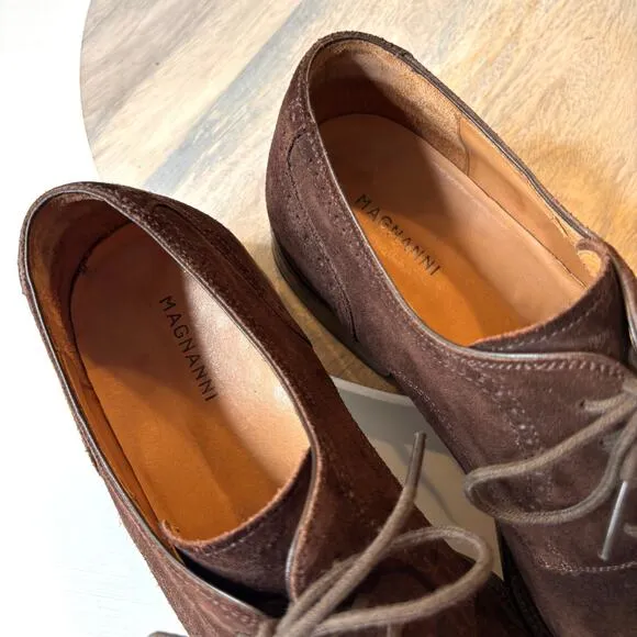 Magnanni Men's Brown Suede Leather Medallion Cap Toe Derby Shoes Oxfords 11.5 M