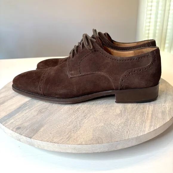 Magnanni Men's Brown Suede Leather Medallion Cap Toe Derby Shoes Oxfords 11.5 M