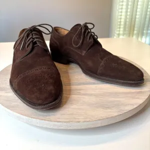 Magnanni Men's Brown Suede Leather Medallion Cap Toe Derby Shoes Oxfords 11.5 M