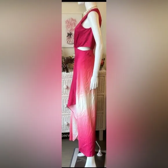 Maje Rose Recia Sleeveless V - Neck Cutout Maxi Dress Pink Ombre Color Size M