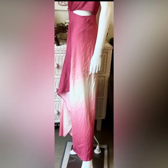 Maje Rose Recia Sleeveless V - Neck Cutout Maxi Dress Pink Ombre Color Size M