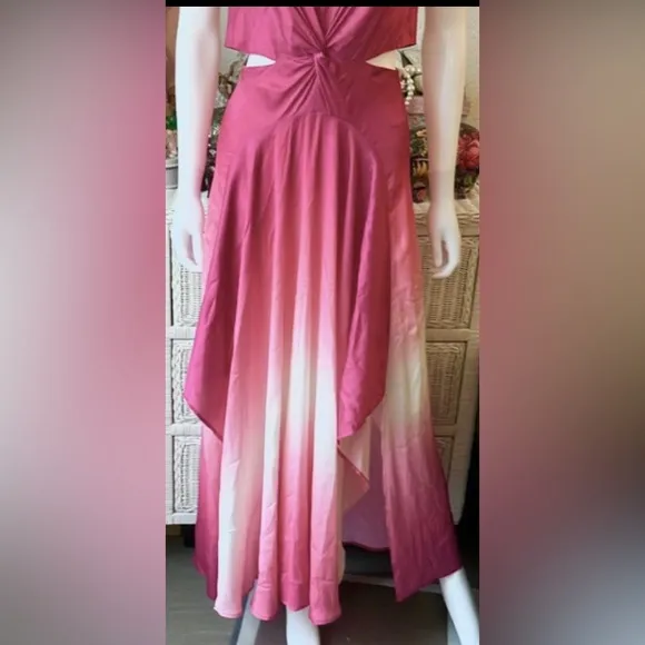 Maje Rose Recia Sleeveless V - Neck Cutout Maxi Dress Pink Ombre Color Size M