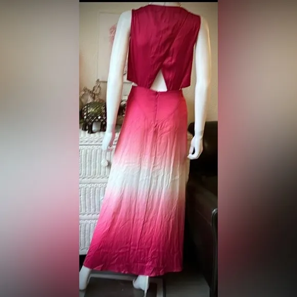 Maje Rose Recia Sleeveless V - Neck Cutout Maxi Dress Pink Ombre Color Size M