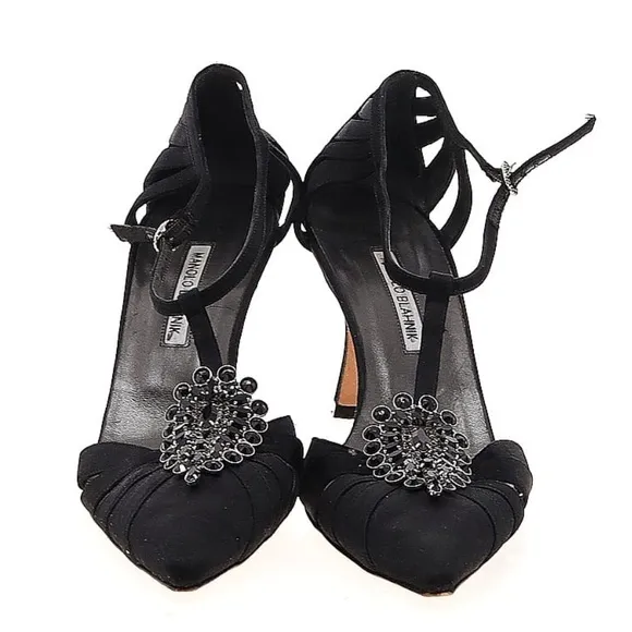 Manolo Blahnik Black Crystal Embellished Heels