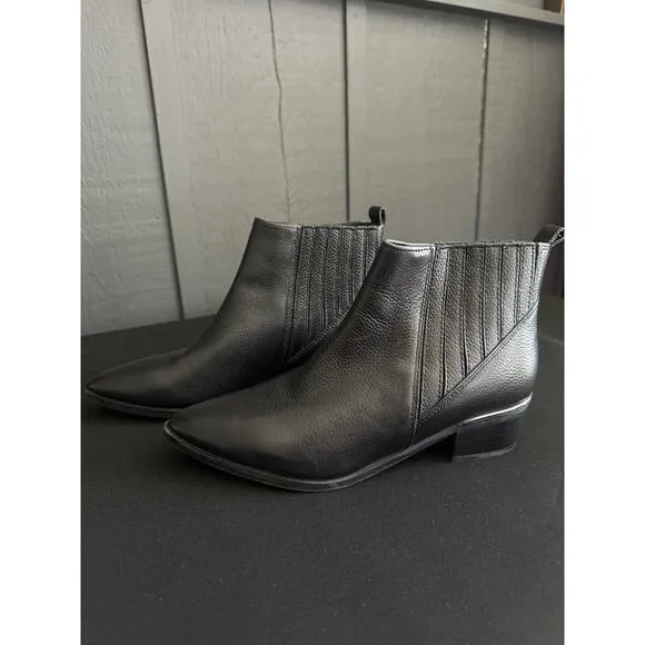 MARC FISHER Missir Black Leather Chelsea Boots Block Heel Pointed Toe Size 6