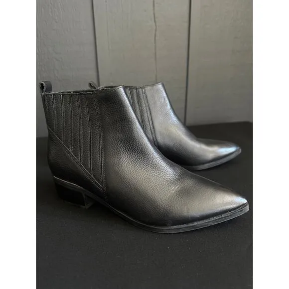 MARC FISHER Missir Black Leather Chelsea Boots Block Heel Pointed Toe Size 6