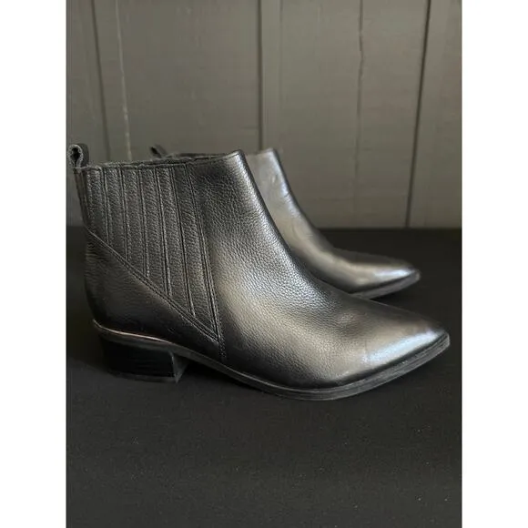 MARC FISHER Missir Black Leather Chelsea Boots Block Heel Pointed Toe Size 6