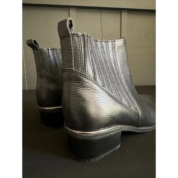 MARC FISHER Missir Black Leather Chelsea Boots Block Heel Pointed Toe Size 6