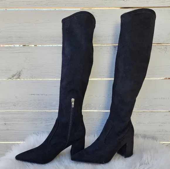Marc Fisher Retie Faux Suede Heeled Knee High Boots