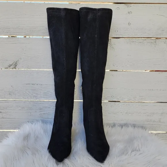 Marc Fisher Retie Faux Suede Heeled Knee High Boots
