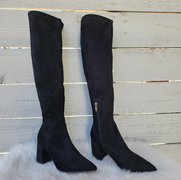 Marc Fisher Retie Faux Suede Heeled Knee High Boots