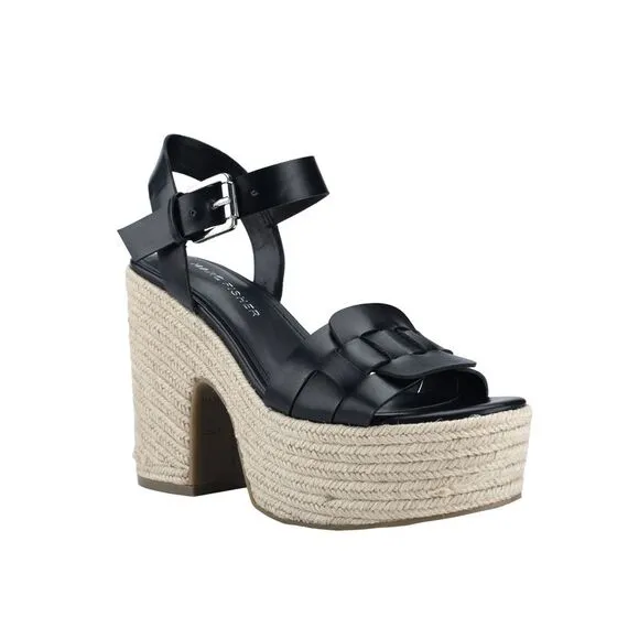 MARC FISHER Womens Black 2&quot; Platform Viga Toe Block Heel Espadrille Shoes 10 M