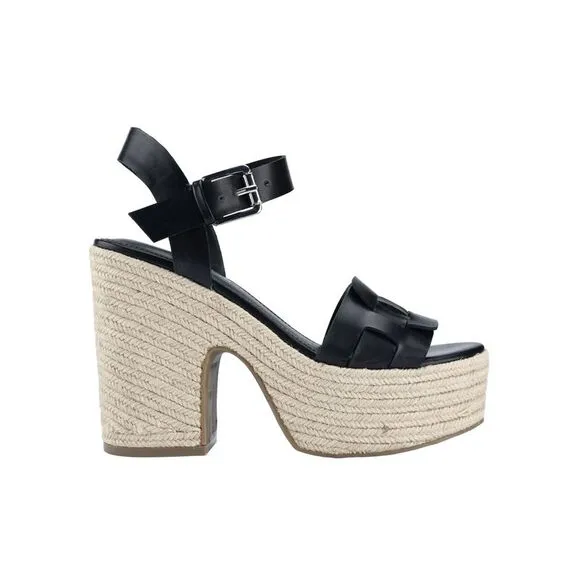 MARC FISHER Womens Black 2&quot; Platform Viga Toe Block Heel Espadrille Shoes 10 M