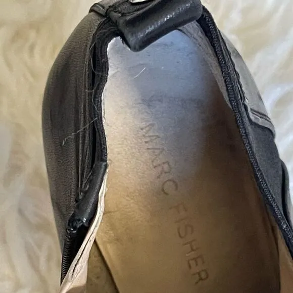 Marc Fisher Black Leather Open Toe Side Zip High Heel Ankle Booties Sz 6.5