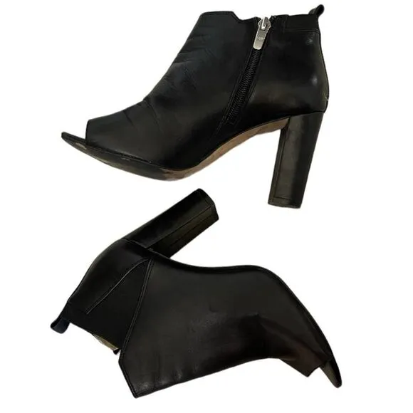Marc Fisher Black Leather Open Toe Side Zip High Heel Ankle Booties Sz 6.5