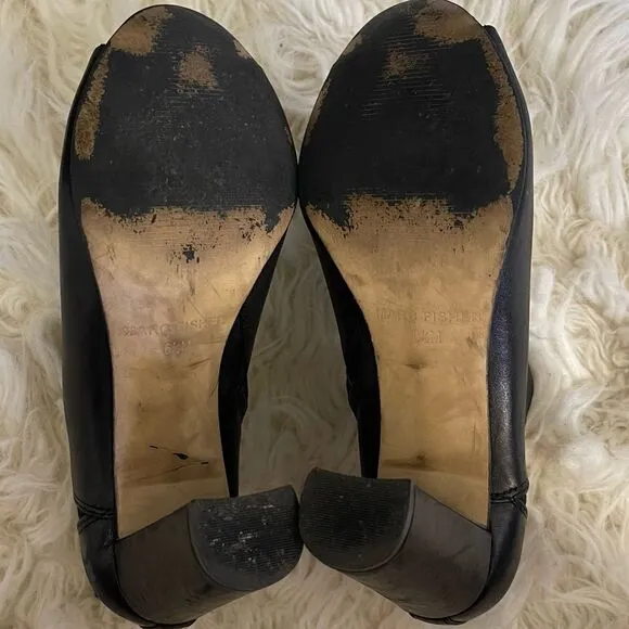 Marc Fisher Black Leather Open Toe Side Zip High Heel Ankle Booties Sz 6.5